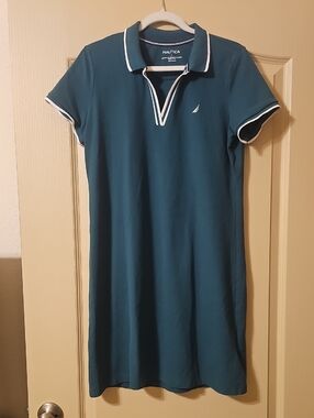 Nautica Teal Polo Dress with White Trim Accents
